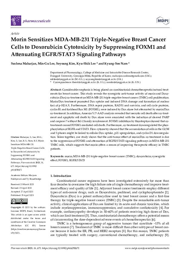 (PDF) Morin Sensitizes MDA-MB-231 Triple-Negative Breast Cancer Cells ...