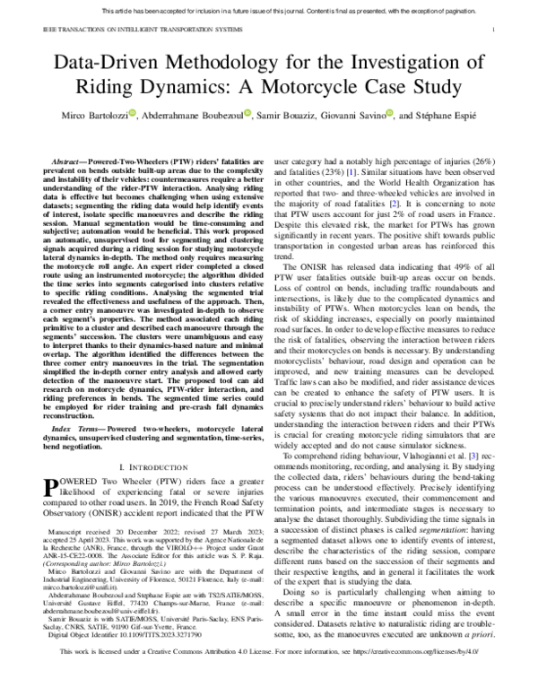 (PDF) Data-Driven Methodology for the Investigation of Riding Dynamics ...
