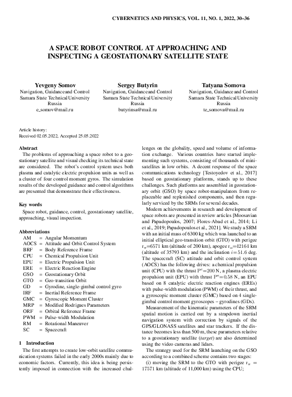 (PDF) A Space Robot Control at Approaching and Inspecting a ...