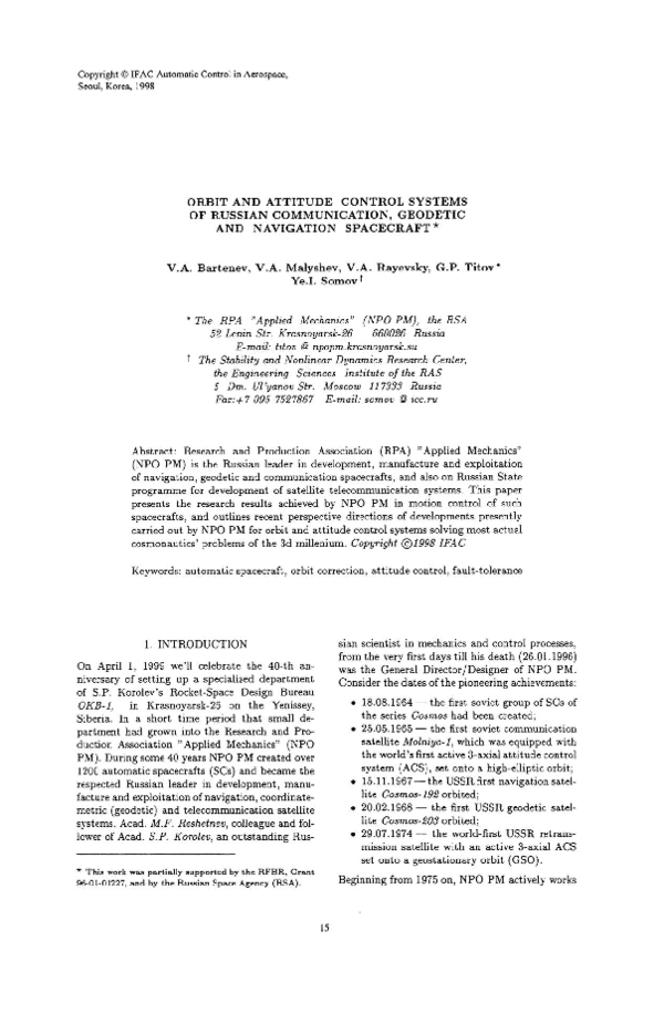 (PDF) Orbit and Attitude Control Systems of Russian Communication ...