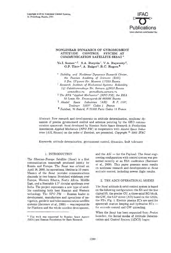 (PDF) Nonlinear Dynamics of Gyromoment Attitude Control and Precise ...