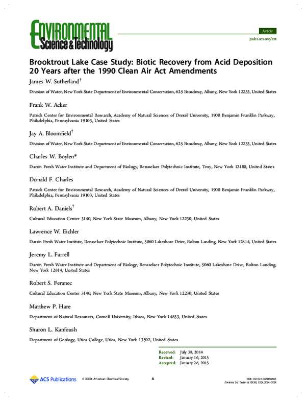 (PDF) Brooktrout Lake Case Study - Biotic Recovery from Acid Deposition ...