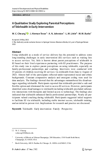 (PDF) A Qualitative Study Exploring Parental Perceptions of Telehealth ...