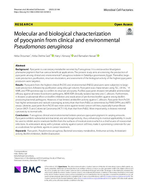 (PDF) Molecular and biological characterization of pyocyanin from ...