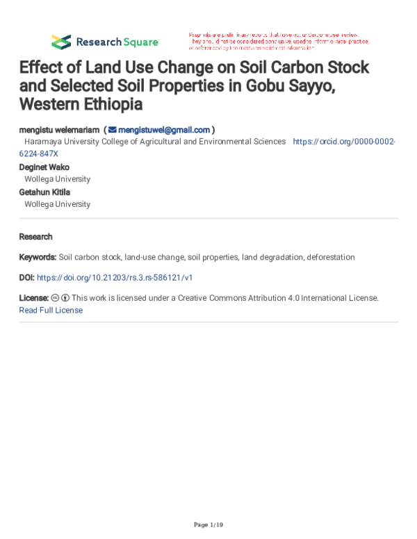 (PDF) Effect of Land Use Change on Soil Carbon Stock and Selected Soil ...