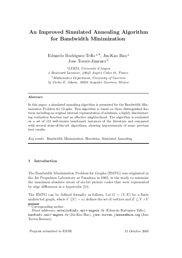 (PDF) An improved simulated annealing algorithm for bandwidth minimization