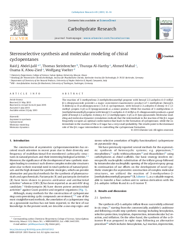 (PDF) Stereoselective synthesis and molecular modeling of chiral ...