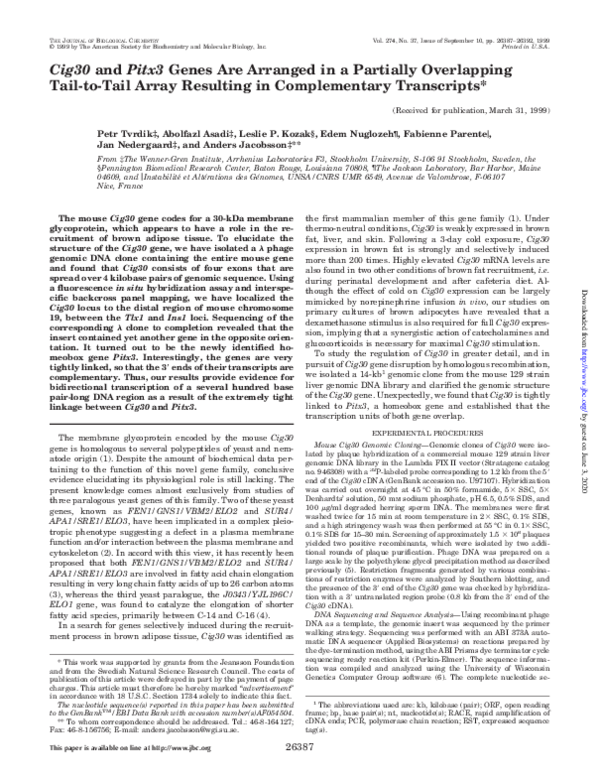 (PDF) Cig30 and Pitx3 Genes Are Arranged in a Partially Overlapping ...