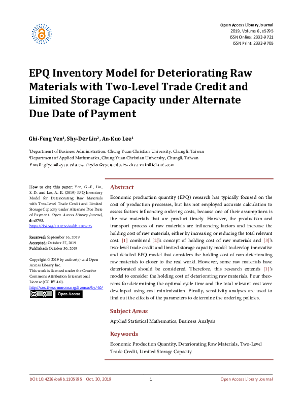 (PDF) EPQ Inventory Model for Deteriorating Raw Materials with Two ...