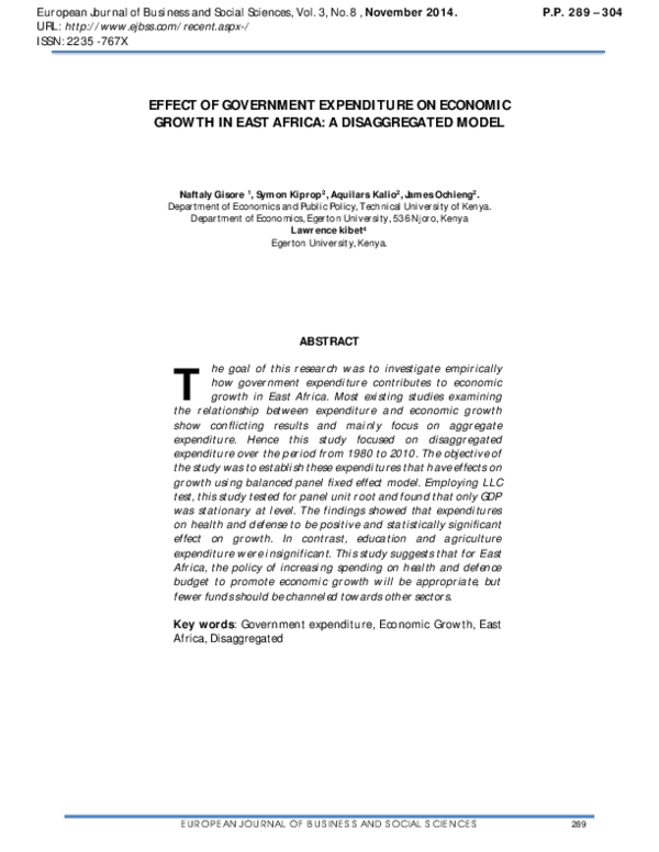(PDF) Effect of Government Expenditure on Economic Growth in East ...