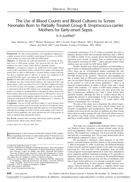 (PDF) The Use of Blood Counts and Blood Cultures to Screen Neonates ...