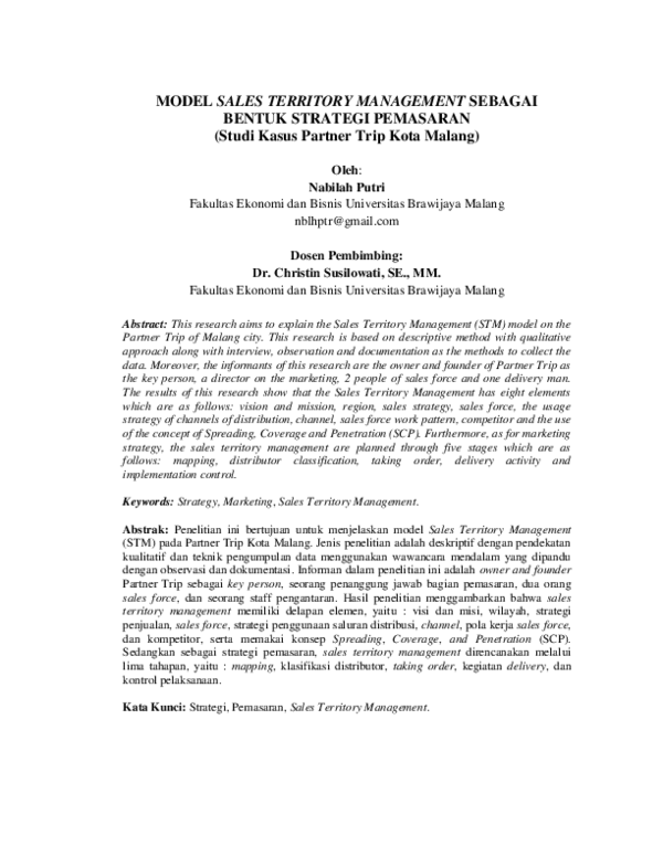 (PDF) MODEL SALES TERRITORY MANAGEMENT SEBAGAI BENTUK STRATEGI ...