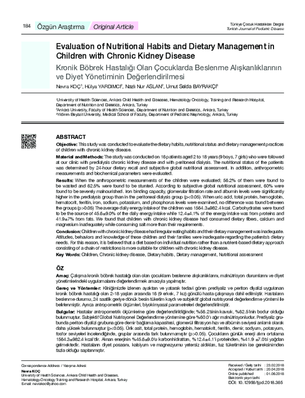 (PDF) Evaluation of Nutritional Habits and Dietary Management in ...