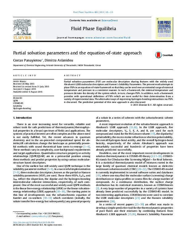 (PDF) Partial solvation parameters and the equation-of-state approach