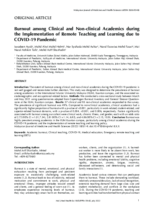 (PDF) Burnout among Clinical and Non-clinical Academics during the ...