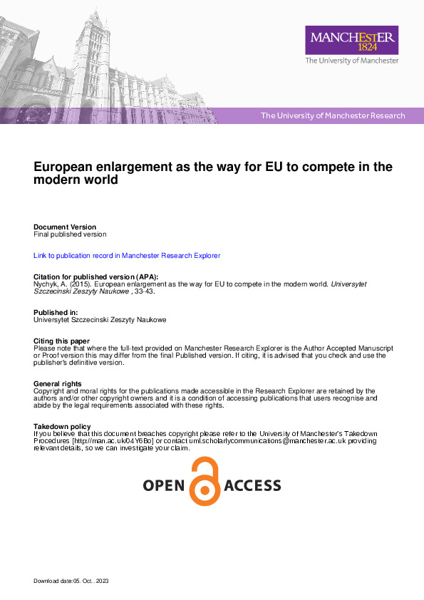 (PDF) European Enlargement as the Way for EU to Compete in the Modern World