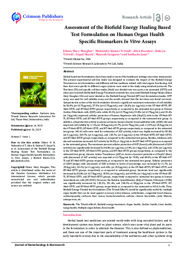 (PDF) Assessment of the Biofield Energy Healing Based Test Formulation ...