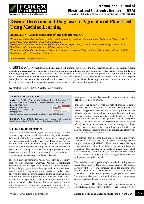 (PDF) Disease Detection and Diagnosis of Agricultural Plant Leaf Using ...