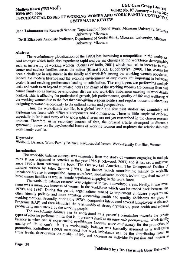 (PDF) Psychosocial Issues of Working Women and Work Family Conflict: A ...