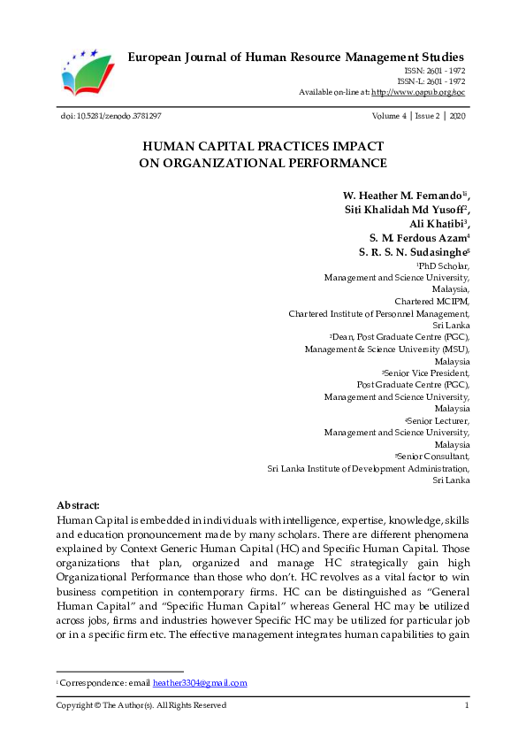 (PDF) Human Capital Practices' Impact on Organizational Performance