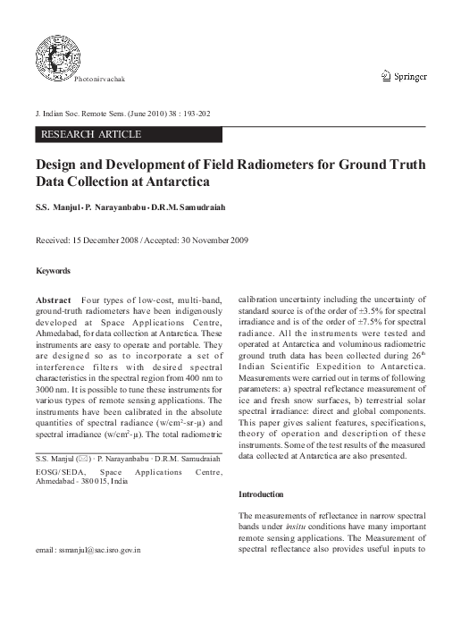 (PDF) Design and development of field radiometers for ground truth data ...