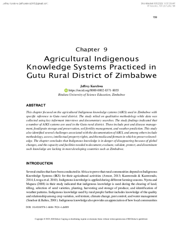 (PDF) AGRICULTURAL INDIGENOUS KNOWLEGE SYSTEMS PRACTICED IN GUTU RURAL