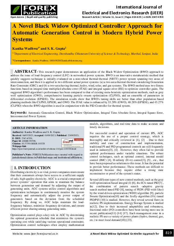 (PDF) A Novel Black Widow Optimized Controller Approach for Automatic ...