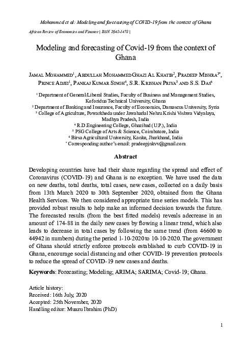 (PDF) Modeling and forecasting of Covid-19 from the context of Ghana