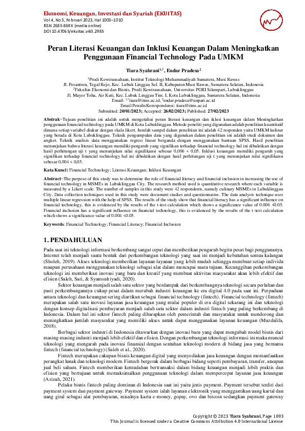 (PDF) Peran Literasi Keuangan dan Inklusi Keuangan Dalam Meningkatkan ...