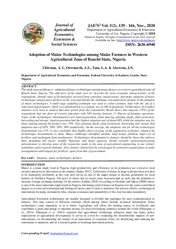 (PDF) Adoption of Maize Technologies among Maize Farmers in Western ...