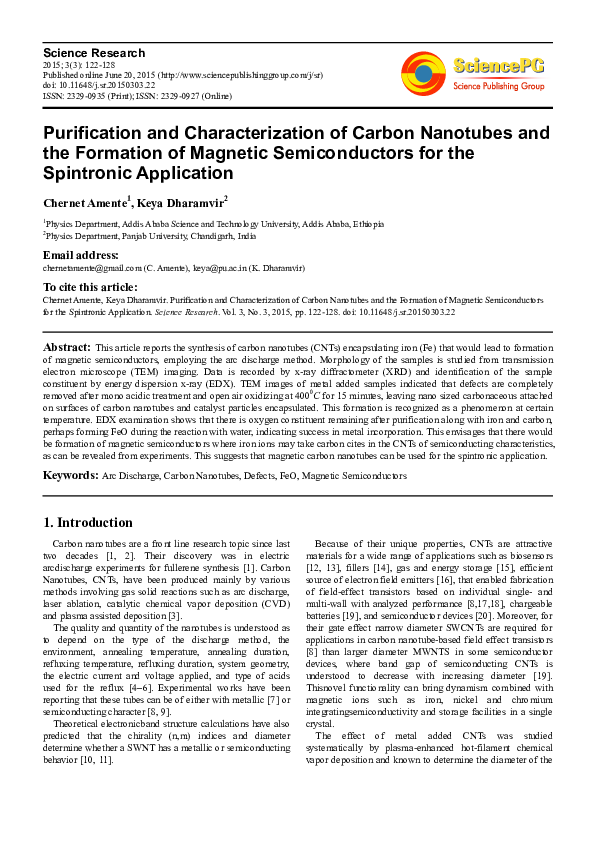 (PDF) Purification and Characterization of Carbon Nanotubes and the ...