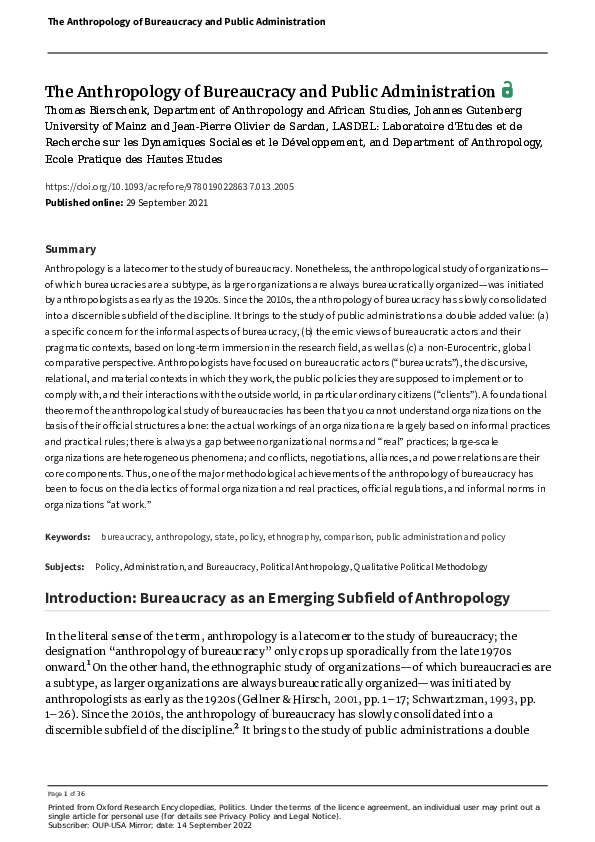 (PDF) The Anthropology of Bureaucracy and Public Administration
