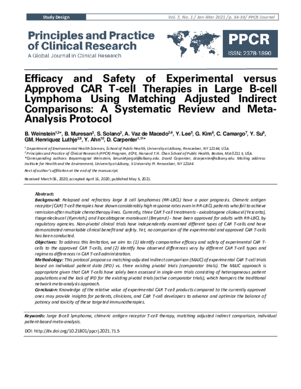 (PDF) Efficacy and Safety of Experimental versus Approved CAR T-cell ...