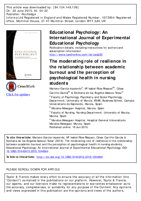 (PDF) The moderating role of resilience in the relationship between ...