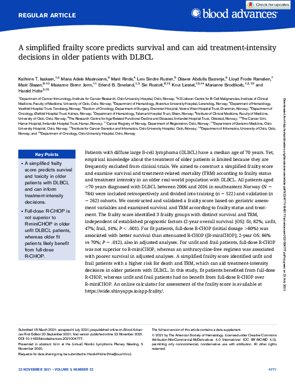 (PDF) A simplified frailty score predicts survival and can aid ...