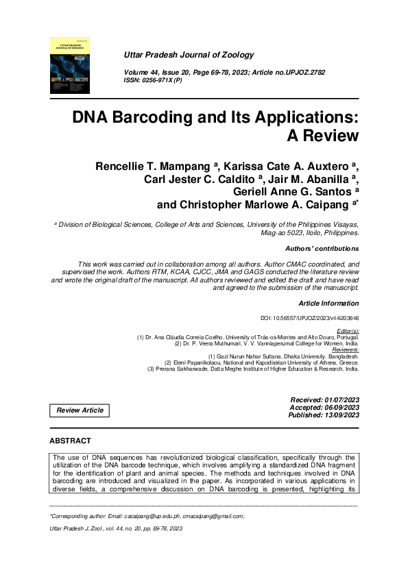 (PDF) DNA Barcoding and Its Applications: A Review