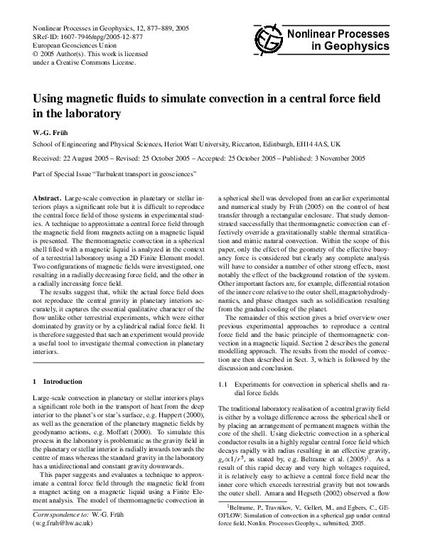 (PDF) Using magnetic fluids to simulate convection in a central force ...
