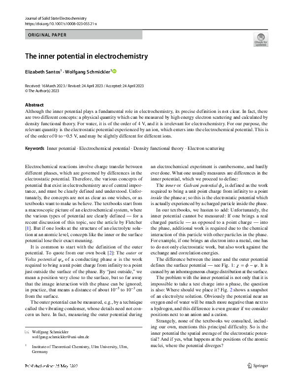 (PDF) The inner potential in electrochemistry