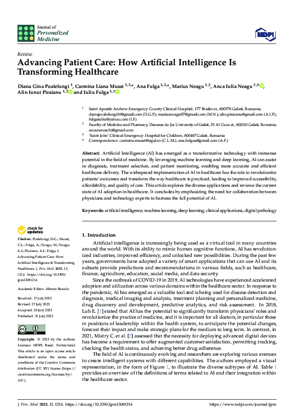 (PDF) Advancing Patient Care: How Artificial Intelligence Is ...