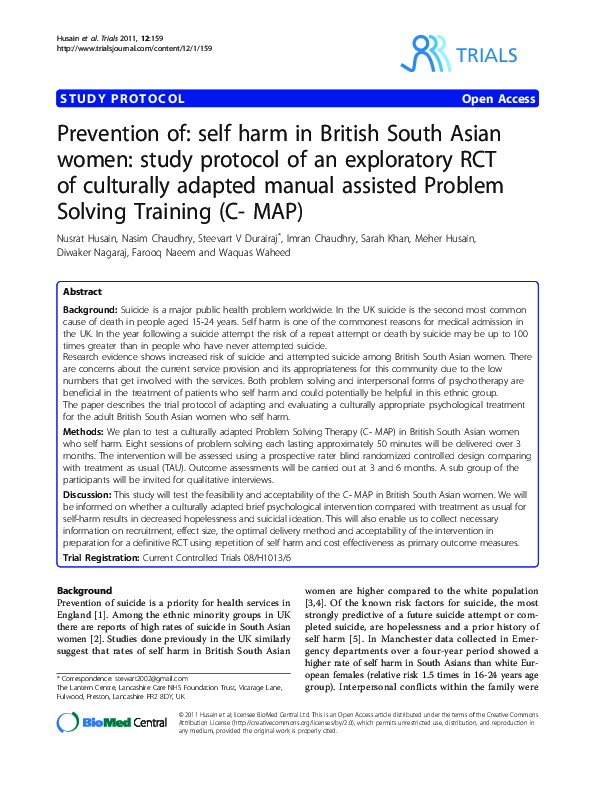 (PDF) Prevention of: self harm in British South Asian women: study ...