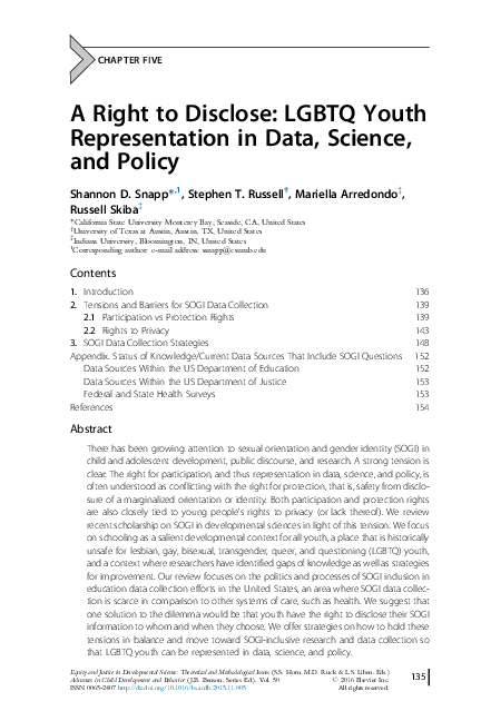 (PDF) A Right to Disclose: LGBTQ Youth Representation in Data, Science ...