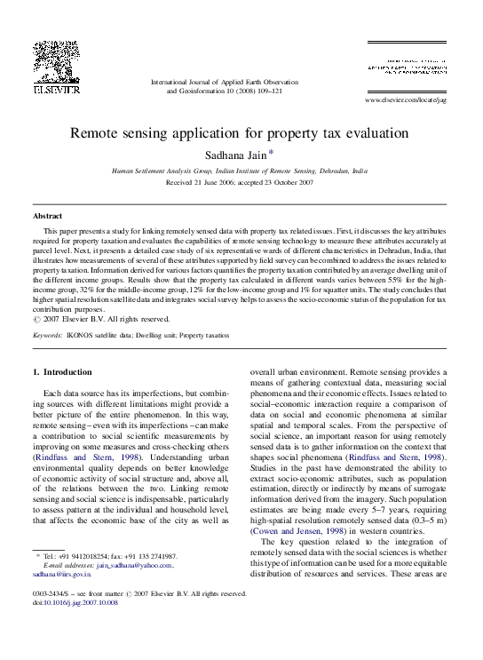 (PDF) Remote sensing application for property tax evaluation
