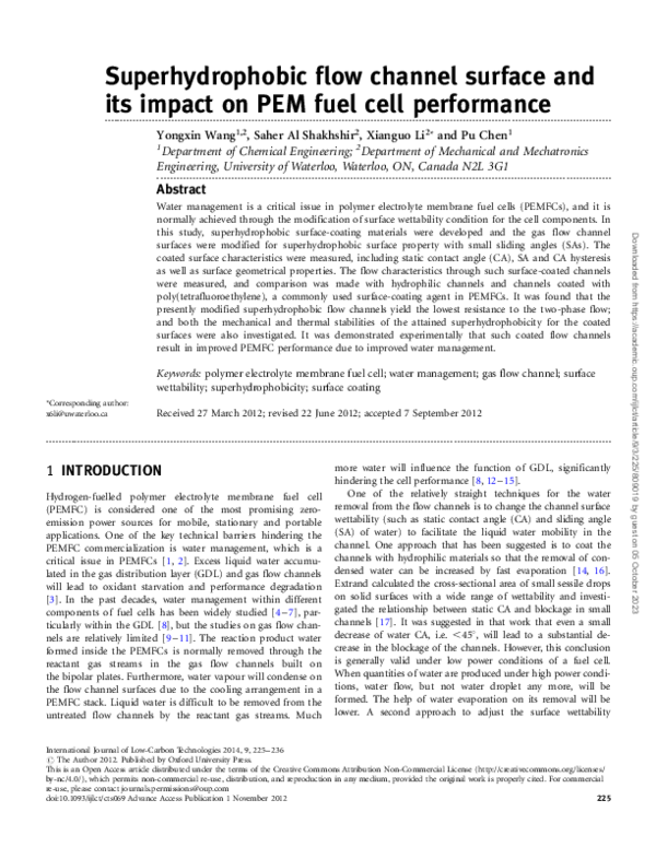 (PDF) Superhydrophobic flow channel surface and its impact on PEM fuel