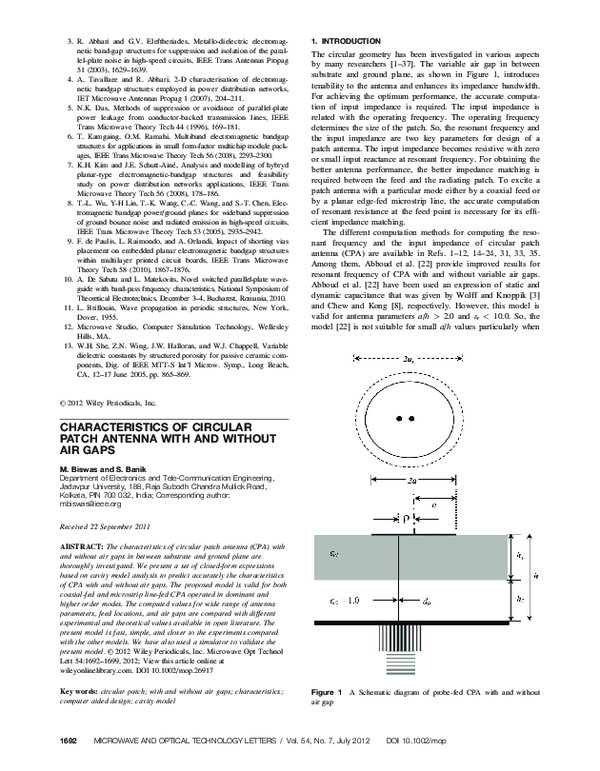 (PDF) Characteristics of circular patch antenna with and without air gaps