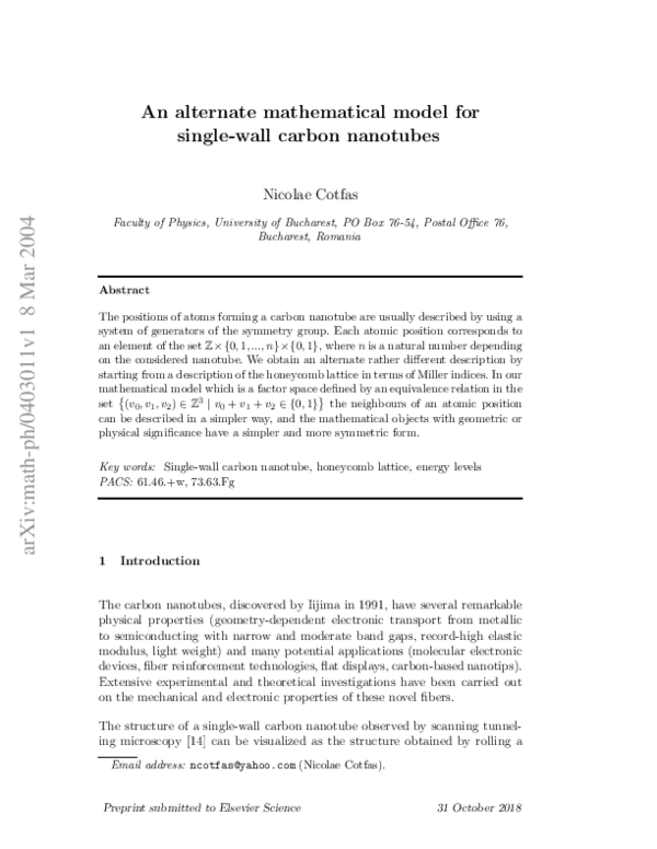 (PDF) An alternate mathematical model for single-wall carbon nanotubes