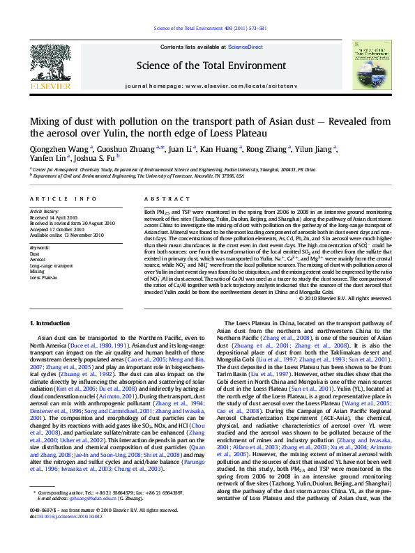 (PDF) Mixing of dust with pollution on the transport path of Asian dust ...