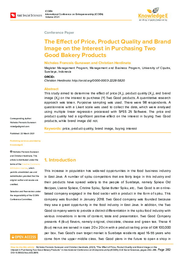 (PDF) The Effect of Price, Product Quality and Brand Image on the ...