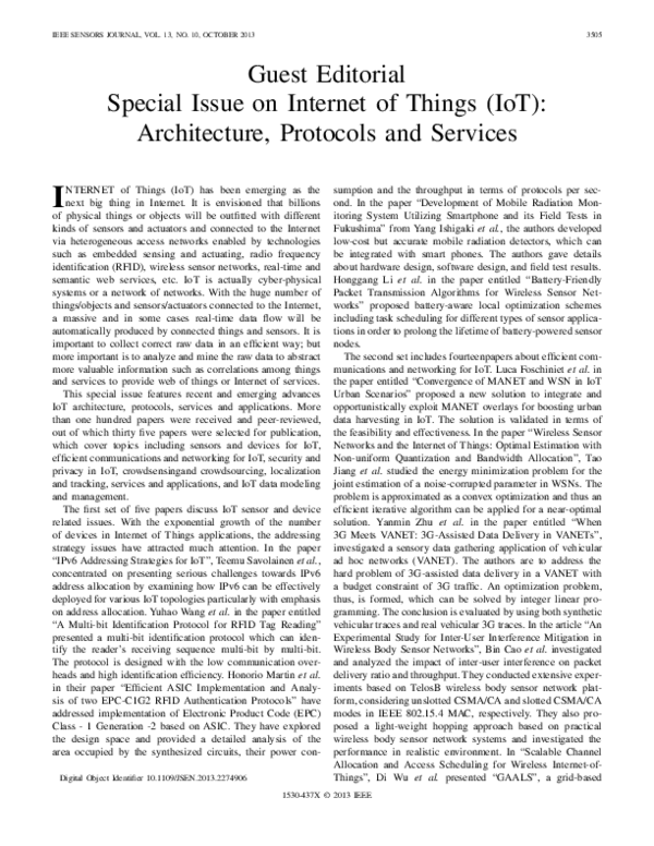 (PDF) Guest Editorial - Special Issue on Internet of Things (IoT ...
