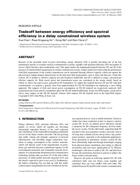 (PDF) Tradeoff between energy efficiency and spectral efficiency in a ...