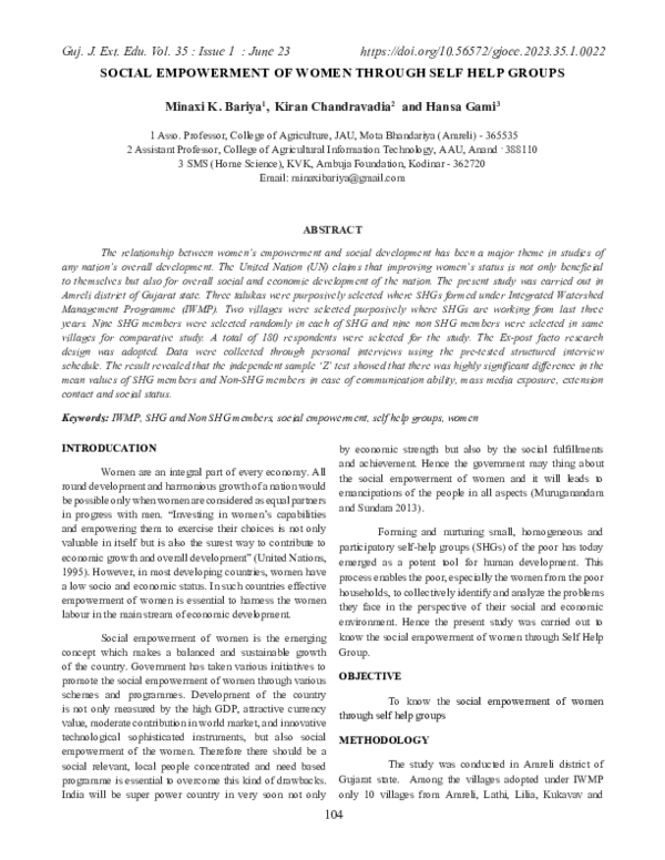 (PDF) Social Empowerment of Women Through Self Help Groups